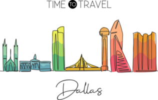 Célibataire continu ligne dessin de dallas ville ligne d'horizon, Etats-Unis. célèbre ville grattoir et paysage. monde Voyage concept Accueil mur décor affiche impression art. moderne un ligne dessiner conception illustration png