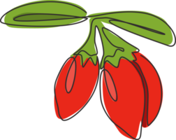 One single line drawing of pile healthy organic goji berries for orchard logo identity. Fresh gojiberry fruitage concept for fruit garden icon. Modern continuous line draw design illustration png