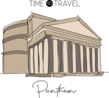 One continuous line drawing ancient Roman building Pantheon landmark. Pantheum temple in Rome, Italy. Holiday vacation wall decor art poster concept. Modern single line draw design illustration png