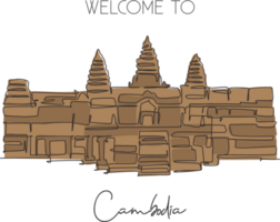 One continuous line drawing Angkor Wat Temples landmark. Iconic place in Siem Reap, Cambodia. Holiday vacation wall decor home art poster concept. Modern single line draw design illustration png