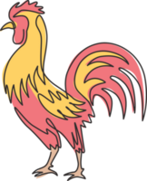 uno continuo línea dibujo de difícil gallo para aves de corral negocio logo identidad. pollo mascota concepto para orgánico carne comida icono. dinámica soltero línea gráfico dibujar diseño ilustración png