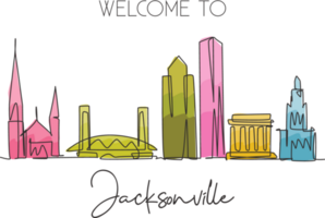 Single continuous line drawing of Jacksonville city skyline, USA. Famous city scraper and landscape. World travel concept home wall decor poster print. Modern one line draw design illustration png