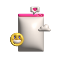 Render 3d element for screen of an old retro PC in the y2k style. Pink vintage computer interface - window, like, cloud and emoji. Raster volime illustration in white background. png