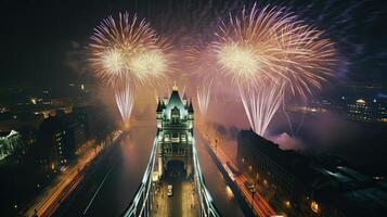 Holiday Fireworks in London. Illustration photo