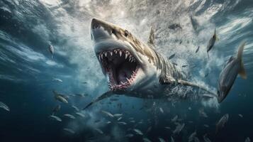 tiburón submarino. ilustración ai generativo foto