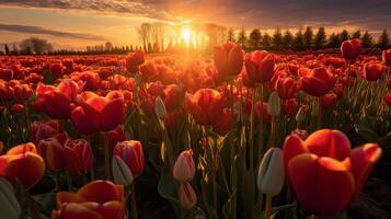 Tulips flower field. Illustration photo
