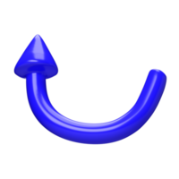 Blue arrow pointing left and above. Realistic 3d design In plastic cartoon style. Icon isolated transparent png background