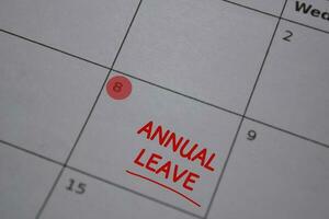 Annual Leave write on calendar. Date 8. Reminder or Schedule Concepts photo