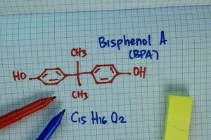 Bisphenol  write on a book. Structural chemical formula. Education concept photo