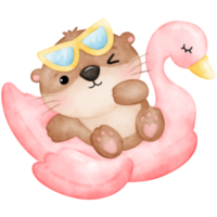 schattig Otter, zomer, schattig dier, zwembad partij, waterverf Otter png