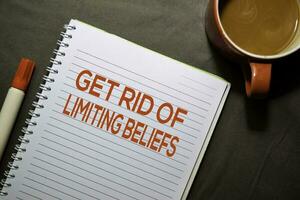 Get Rid Of Limiting Beliefs text on the book isolated on office desk background photo
