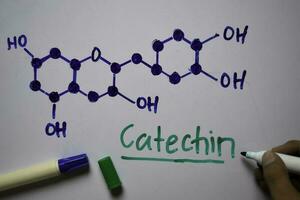 Catechin molecule write on the white board. Structural chemical formula. Education concept photo