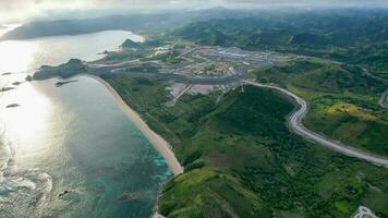 Aerial view of full track view of the mandalika circuit. The international mandalika circuit in Indonesia. Lombok, Indonesia, March 22, 2022 photo