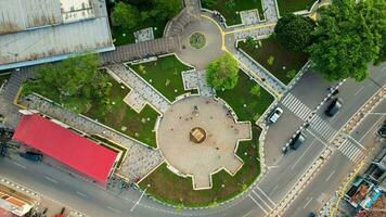 Aerial view of Tebet train station building. Jakarta, Indonesia, September 2 2022 photo