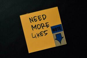Need More Likes write on sticky notes isolated on office desk. photo