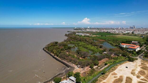 Aerial view of Suramadu bridge connecting islands Java and Madura in East Java. East Java, Indonesia, August 28, 2022 photo