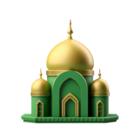 verde e oro moschea 3d illustrazione. ai generato png