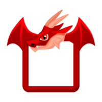 Avatar frame Dragon, square animal template for game. Empty Dragon frame with heard and wings. png