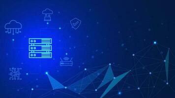 Smart data center, cloud storage, server, big data processing and cloud computing technology background. Vector illustration.