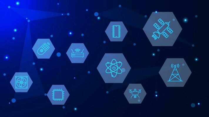 Global network connection with technology icons. Business network with digital communication technology concept background. Vector illustration.