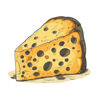 ilustración de un pedazo de queso con agujeros en un amarillo fondo, generativo ai png