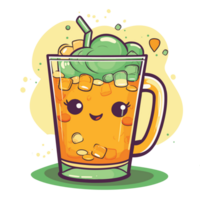 Illustration of a glass of orange juice with ice cubes and straw. png