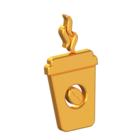 Coffee Cup with Beans and Smoke 3D Icon Isolated on Transparent Background, Gold Texture, 3D Rendering png