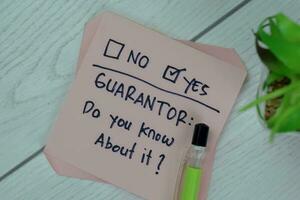 Concept of Guarantor, Do you know about it Yes write on sticky notes isolated on Wooden Table. photo