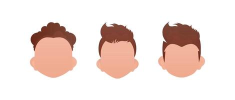 Set of faces of boys with different styles of haircuts. Isolated. . vector