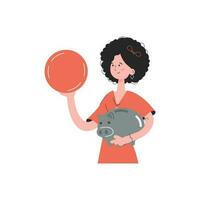 A woman is waist-deep holding a piggy bank. Isolated. Element for presentations, sites. vector