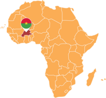 Burkina faso Karta i afrika, ikoner som visar Burkina faso plats och flaggor. png