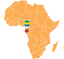 Gabon kaart in Afrika, pictogrammen tonen Gabon plaats en vlaggen. png