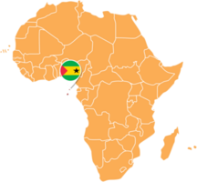 Sao Tome and Principe map in Africa, Icons showing Sao Tome and Principe location and flags. png