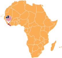 Liberia-Karte in Afrika, Symbole mit Liberia-Standort und Flaggen. png