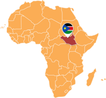 South Sudan map in Africa, Icons showing South Sudan location and flags. png