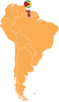 Guayana mapa en sur America, íconos demostración Guayana ubicación y banderas png