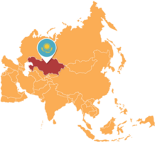 Kazakhstan map in Asia, Icons showing Kazakhstan  location and flags. png