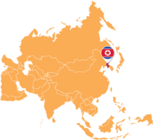 North Korea map in Asia, Icons showing North Korea location and flags. png