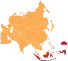 indonesien-karte in asien, symbole, die indonesien standort und flaggen zeigen. png