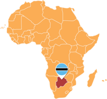 Botswana map in Africa, Icons showing Botswana location and flags. png