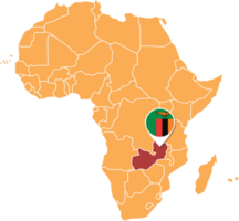 mapa de zambia en áfrica, iconos que muestran la ubicación y las banderas de zambia. png