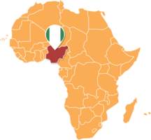 mapa de nigeria en áfrica, íconos que muestran la ubicación y banderas de nigeria. png
