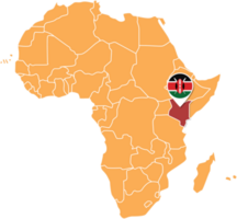 Mapa de Kenia en África, íconos que muestran la ubicación y las banderas de Kenia. png