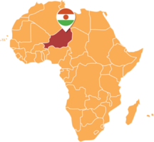 Niger kaart in Afrika, pictogrammen tonen Niger plaats en vlaggen. png