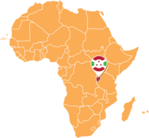 Burundi-Karte in Afrika, Symbole, die den Standort und die Flaggen von Burundi zeigen. png