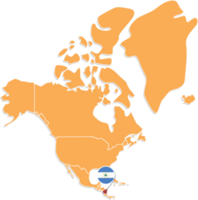 Nicarágua mapa dentro norte América, ícones mostrando Nicarágua localização e bandeiras. png