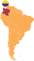 Colômbia mapa dentro sul América, ícones mostrando Colômbia localização e bandeiras. png