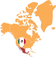 México mapa dentro norte América, ícones mostrando México localização e bandeiras. png