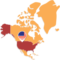 Unidos estados do América mapa dentro norte América, ícones mostrando Unidos estados do América localização e bandeiras. png