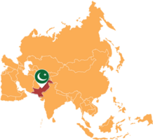 Pakistan map in Asia, Icons showing Pakistan location and flags. png